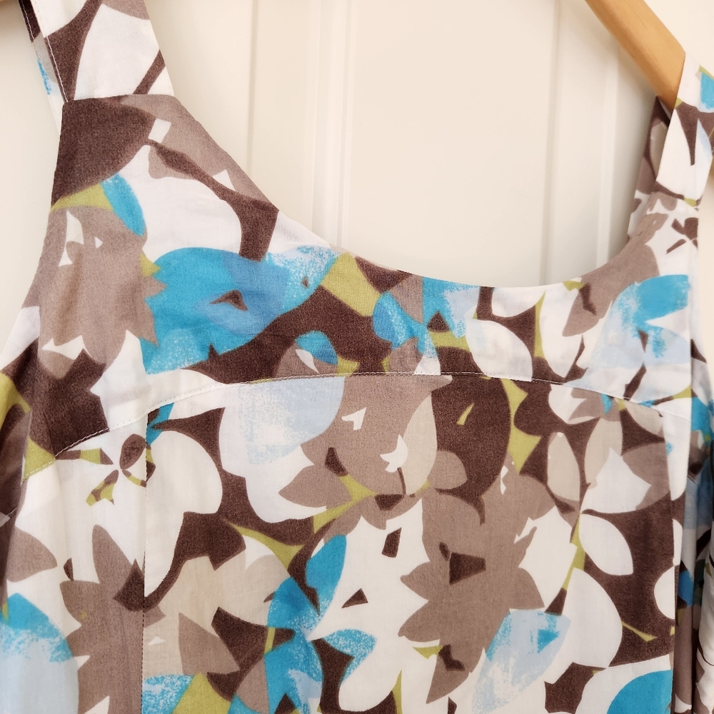 J. Jill Midi Dress Summer Floral Print Straps Blue Aqua Brown White 16 Petite - Picture 4 of 14